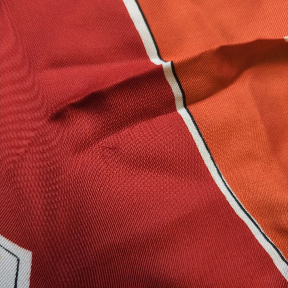 Vtg Vera Neumann Geometric Silk Scarf Retro Yellow Orange Brown Logo MCM Modern